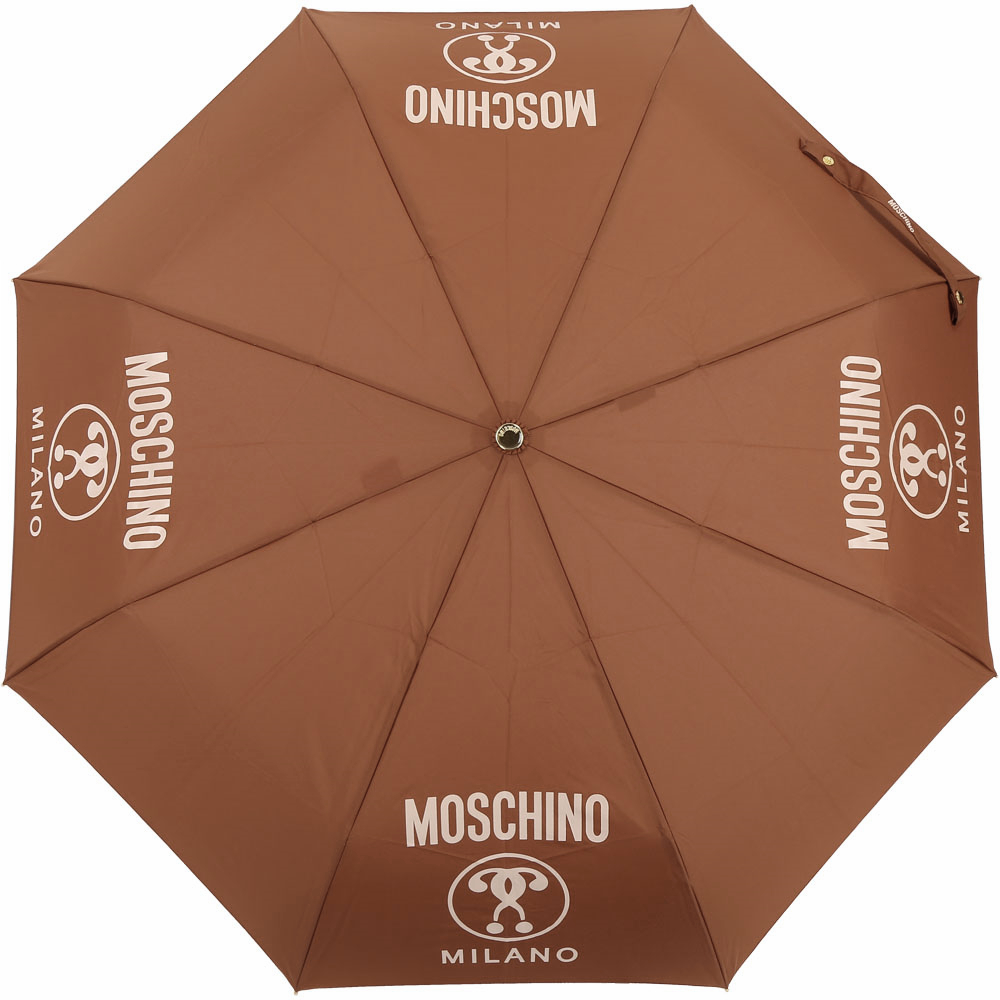MOSCHINO 附金屬字母傘套自動摺疊晴雨傘(咖啡色)