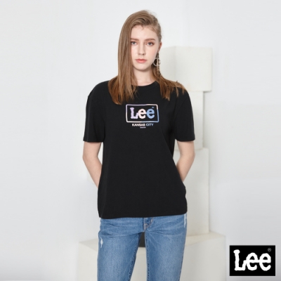 Lee 短T 長框漸層LOGO短袖圓領TEE 女 黑色