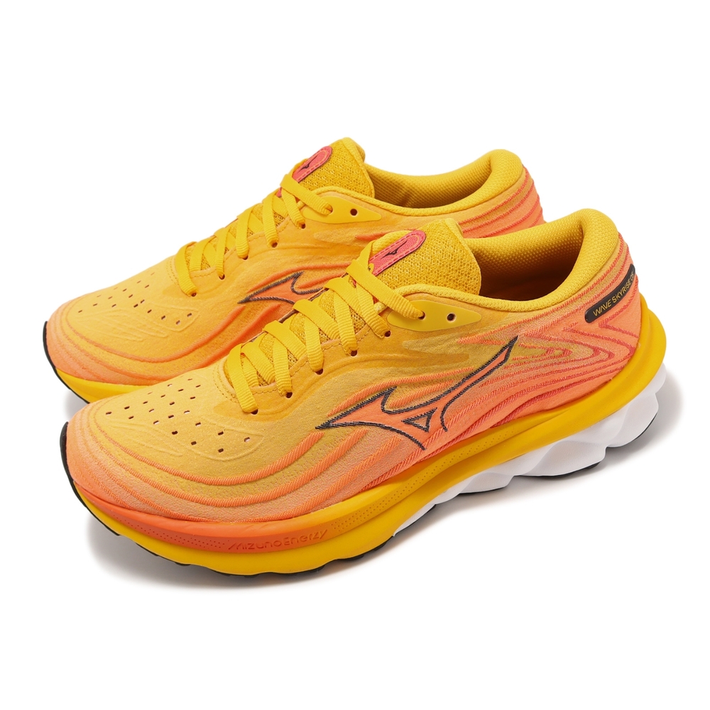 Mizuno 慢跑鞋 Wave Skyrise 5 男鞋 橘 黑 高回彈 反光 路跑 運動鞋 美津濃 J1GC2409-02