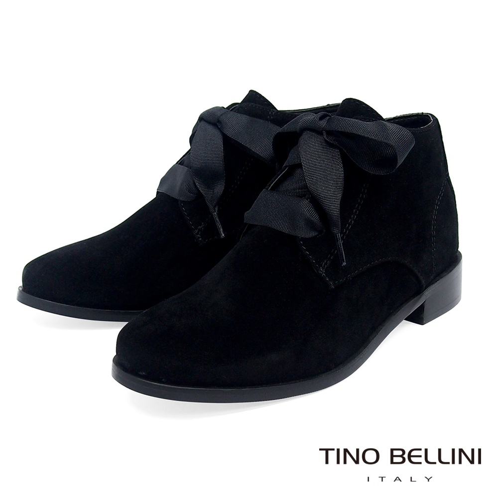 Tino Bellini 原色時尚拼接緞帶綁帶短靴 _ 黑