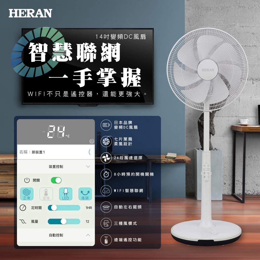 HERAN 禾聯 14吋WIFI智慧聯網變頻DC風扇(HDF-14AH71W)