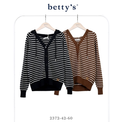 betty’s貝蒂思 連帽條紋落肩開襟V領針織上衣(共二色)