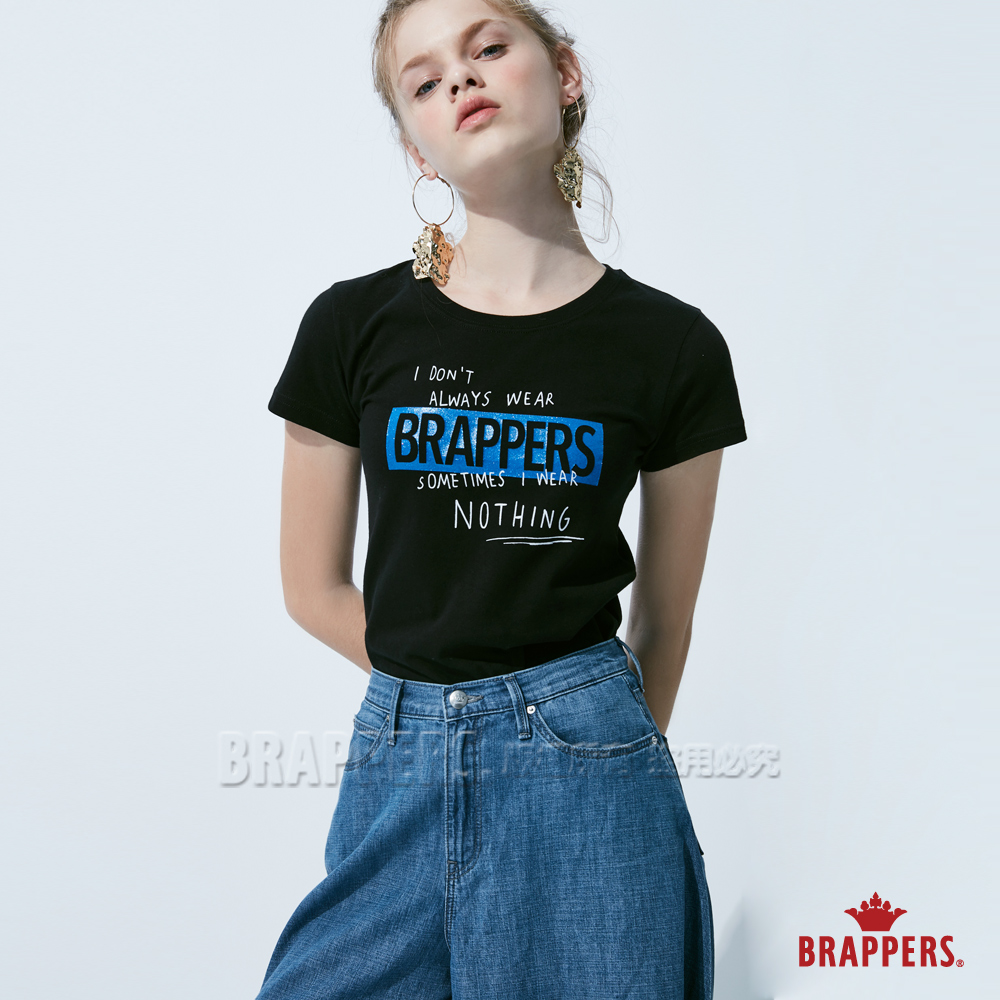 BRAPPERS 女款 塗鴉方框圓領短袖T恤-黑