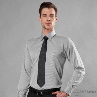 ROBERTA諾貝達 台灣製 吸濕速乾 商務條紋長袖襯衫 灰色