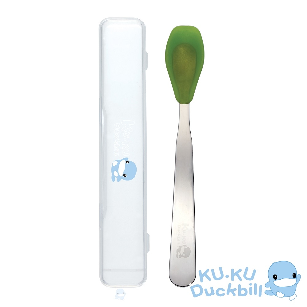 KUKU酷咕鴨 安全矽膠不鏽鋼湯匙(桃紅/綠)