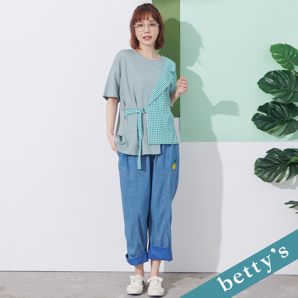 betty’s貝蒂思　鬆緊牛仔刺繡長褲(淺藍)