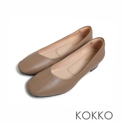 KOKKO超柔軟羊皮小方頭低跟包鞋駝色