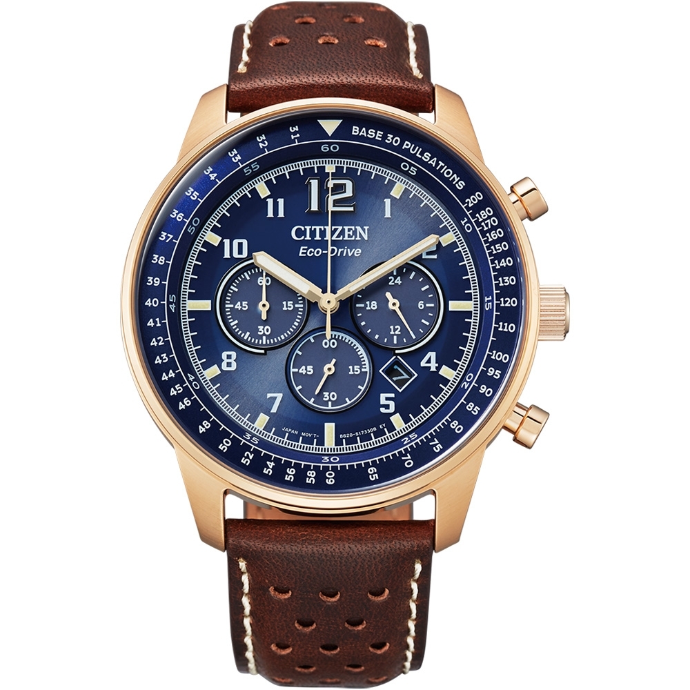 CITIZEN 星辰 Chronograph三眼碼錶計時牛皮錶限定店鋪販售44.0mm(CA4503-18L)