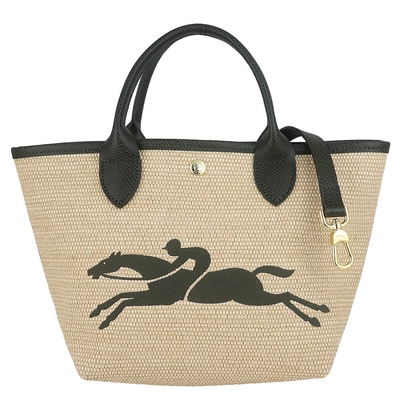 Longchamp LE PANIER PLIAGE 綠色草編布短把肩背/水餃包