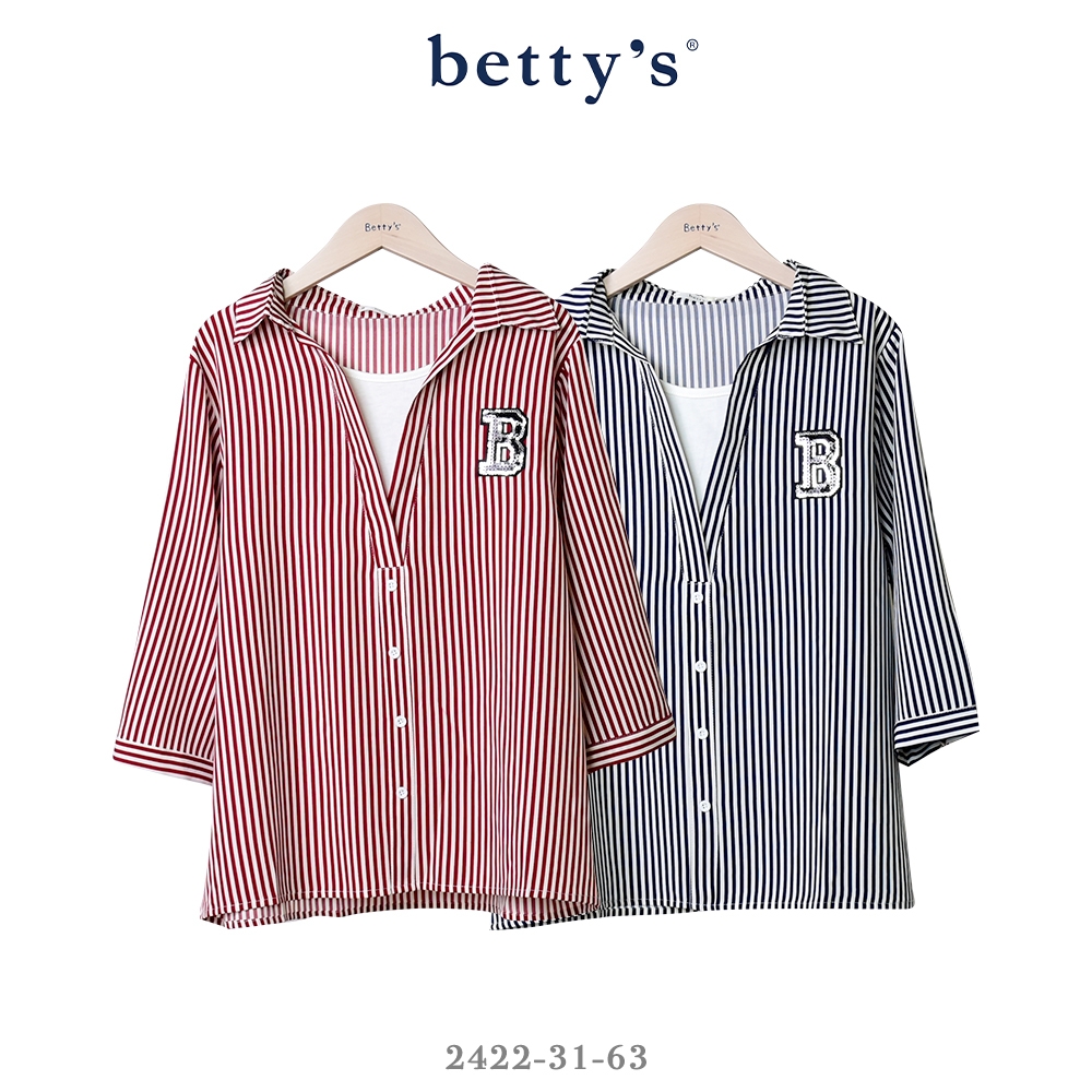 betty’s專櫃款　假兩件亮片B字條紋七分袖上衣(共二色)