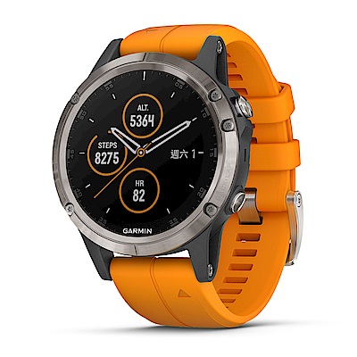 GARMIN fenix 5 Plus 行動支付音樂GPS複合式心率腕錶-光耀橘