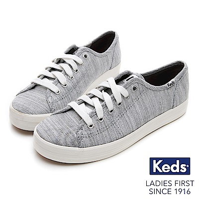 Keds KICKSTART 質感斜紋綁帶休閒鞋-白