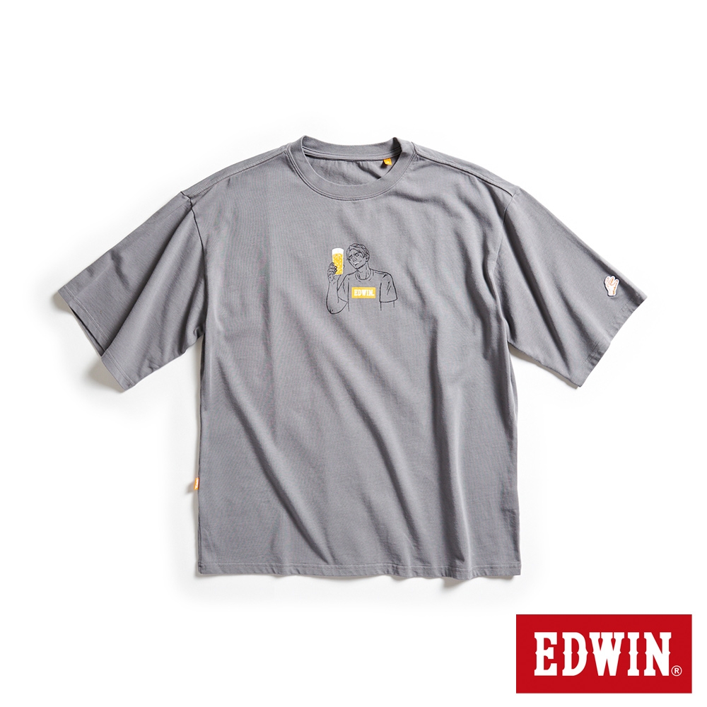 EDWIN 橘標 啤酒E君短袖T恤-男-灰褐色