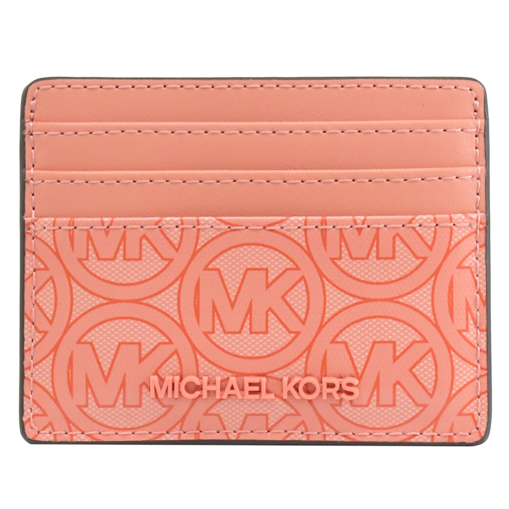 MICHAEL KORS JODIE 新版MK印花拼接隨身證件卡夾(粉橘)