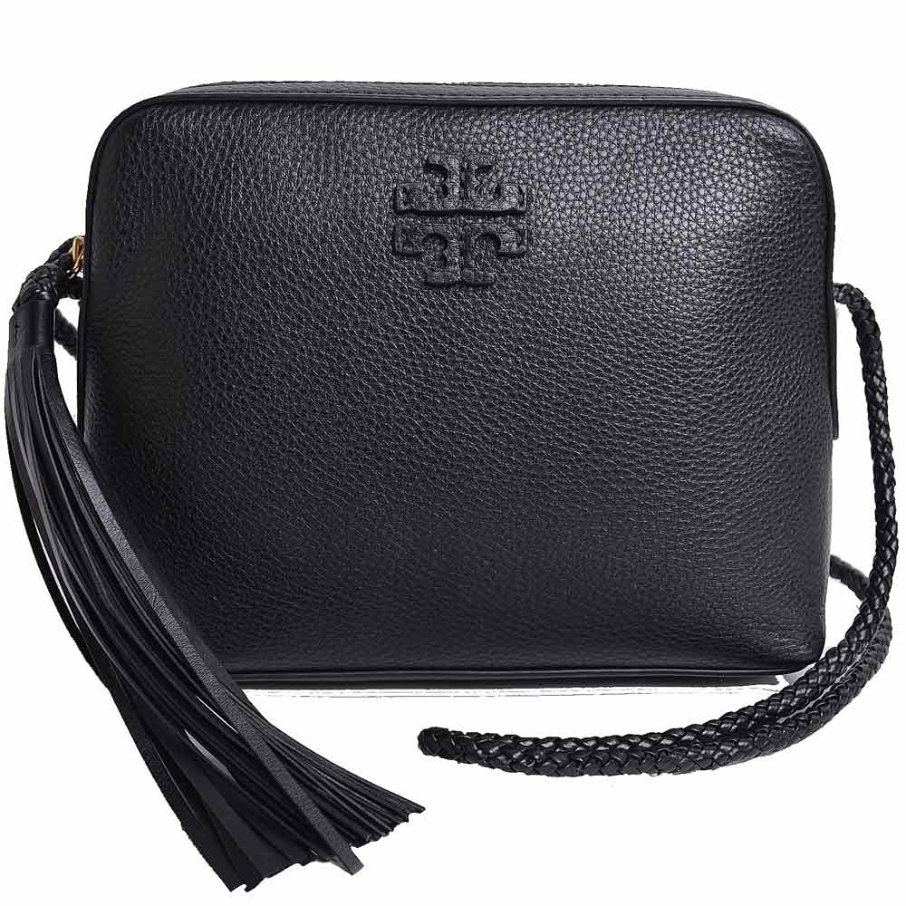 TORY BURCH CAMERA BAG立體logo荔枝皮斜/肩包-質感黑