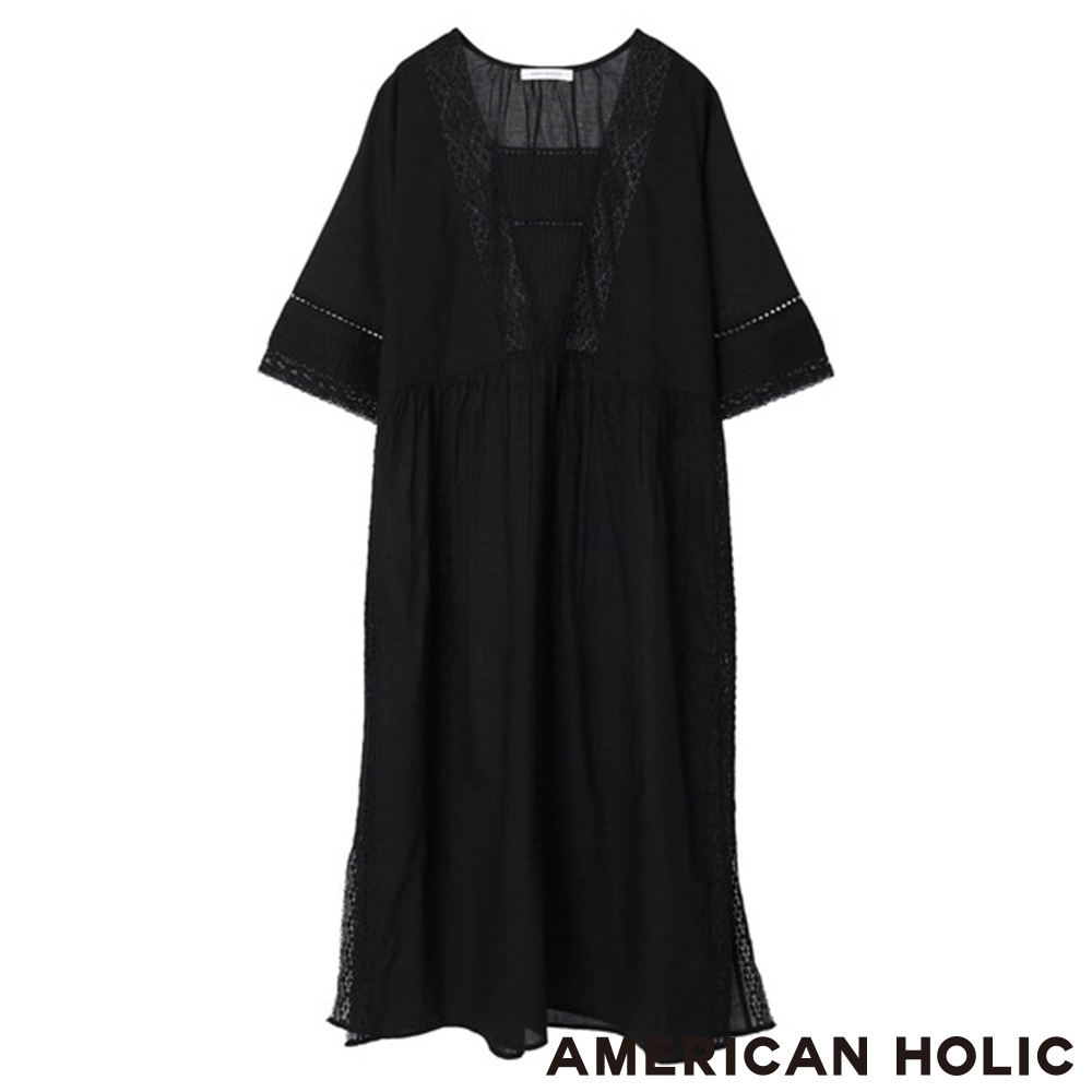AMERICAN HOLIC  蕾絲拼接束腰連身洋裝