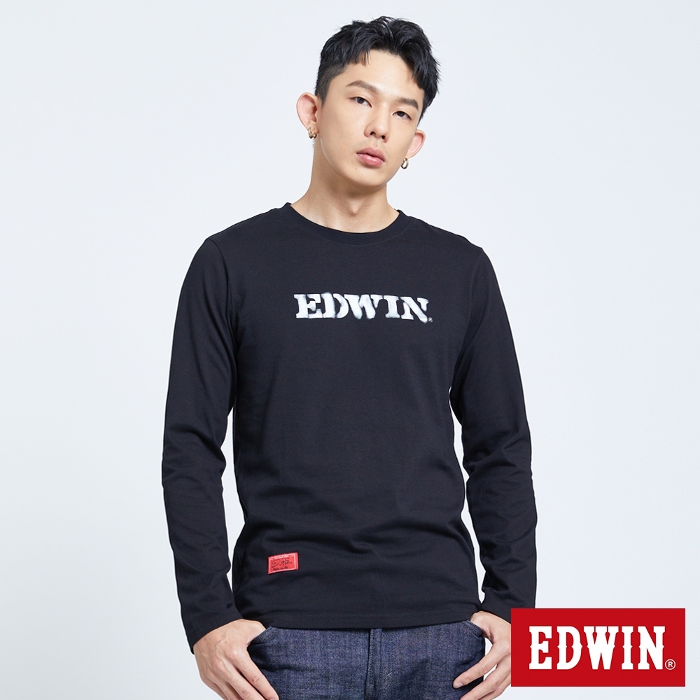 EDWIN EDGE 噴漆LOGO 長袖T恤-男-黑色