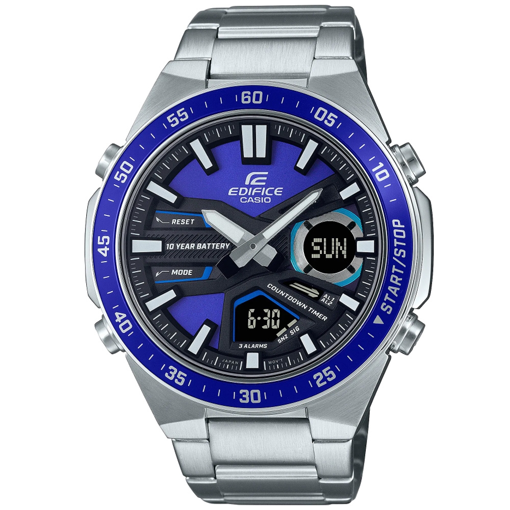 CASIO 卡西歐 EDIFICE 運動風雙顯腕錶 母親節 禮物 46.9mm / EFV-C110D-2AV