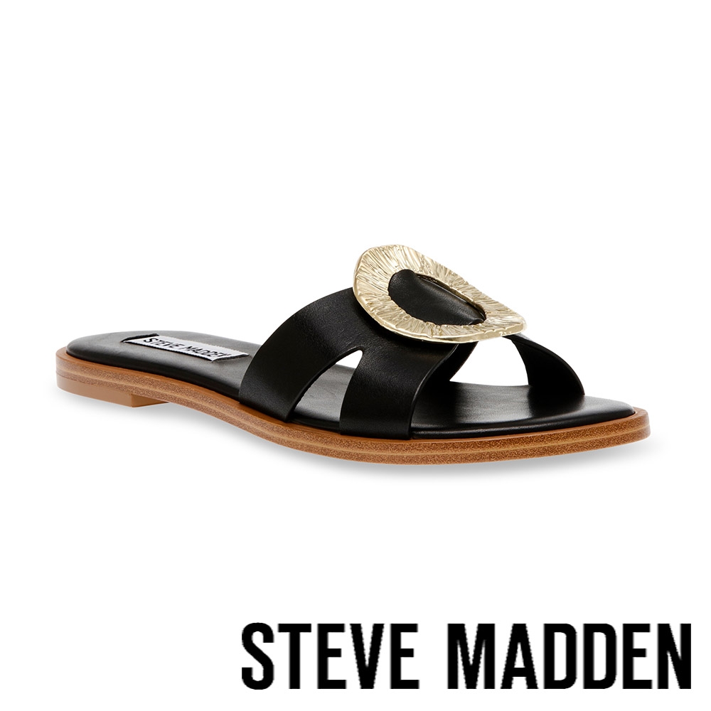 STEVE MADDEN-ROSELY 圓型金扣簍空拖鞋-黑色
