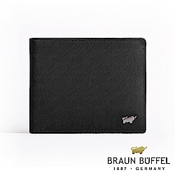 【BRAUN BUFFEL 德國小金牛】台灣總代理 HOMME-M 8卡中間翻零錢袋短夾-黑色/BF306-318-BK