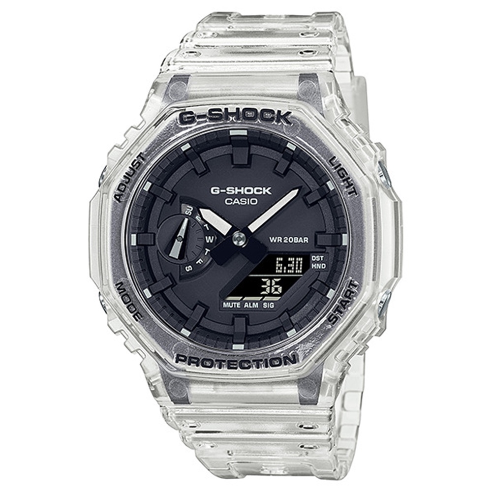 CASIO 卡西歐 G-SHOCK 雙顯手錶GA-2100SKE-7A-白透/48.5mm