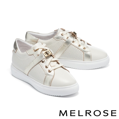 休閒鞋 MELROSE 簡約率性旋轉釦全真皮厚底休閒鞋－米