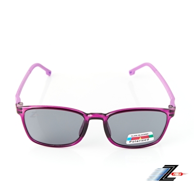 【Z-POLS】兒童專用舒適TR90輕量彈性材質 頂級Polarized寶麗來偏光黑抗UV400太陽眼鏡(質感水晶紫色系)