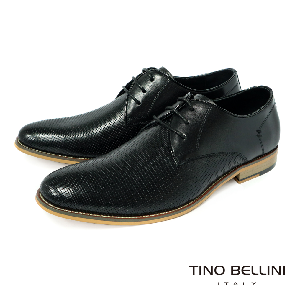 TINO BELLINI 男款牛皮極簡造型圓頭紳士鞋-黑
