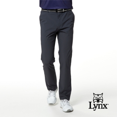 【Lynx Golf】男款彈性舒適特殊剪裁後腰剪接隱形拉鍊平口休閒長褲-深灰色