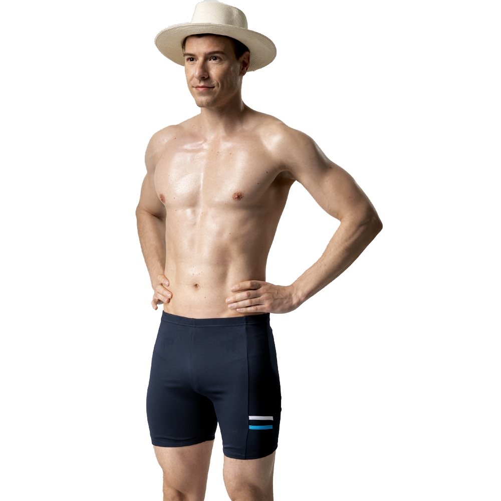 沙兒斯 泳裝 側邊藍白橫紋紋飾五分男泳褲