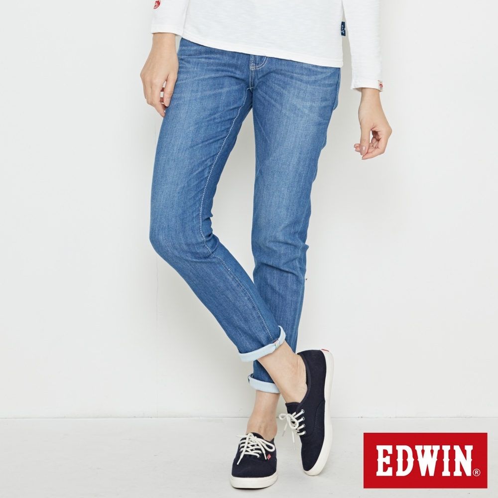 EDWIN EDGE LINE COOL 涼感 窄直筒牛仔褲-女-石洗藍