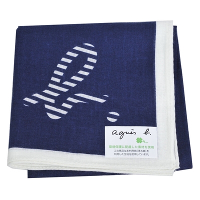 agnes b 品牌小b. LOGO斜紋圖騰帕領巾(藍色系)