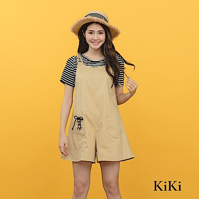 【KiKi】休閒造型綁結吊帶-短褲(共三色)