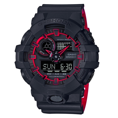 G-SHOCK街頭創新螢光元素設計休閒錶(GA-700SE-1A4)紅線圈53.4mm