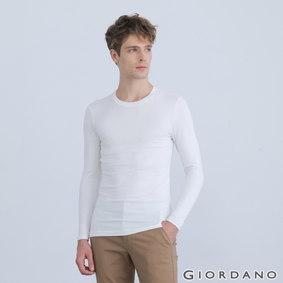 GIORDANO 男裝G-Warmer彈力圓領極暖衣 - 11 皎白