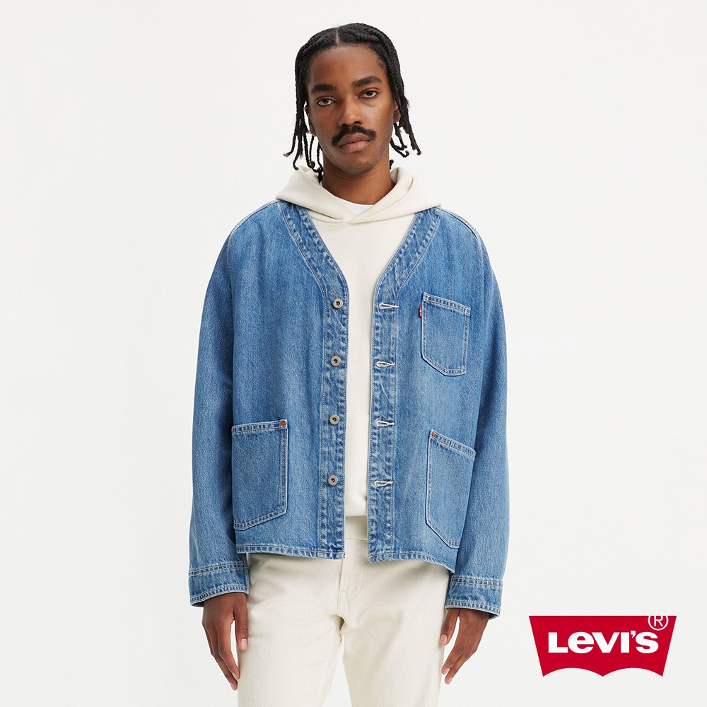 Levis 男款 和服式牛仔外套 / 外露式鉚釘 / 特殊釘扣 / 中藍刷色