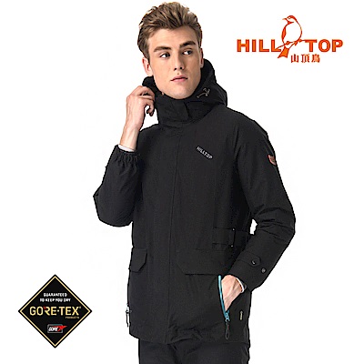 【hilltop山頂鳥】男款GORETEX兩件式防水羽絨拆袖短大衣F22MX1黑