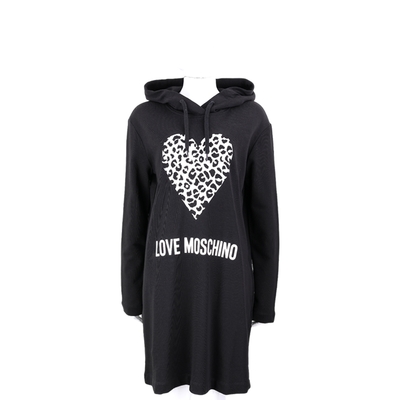 LOVE MOSCHINO 豹紋愛心字母印花黑色棉質連帽運動衫/洋裝