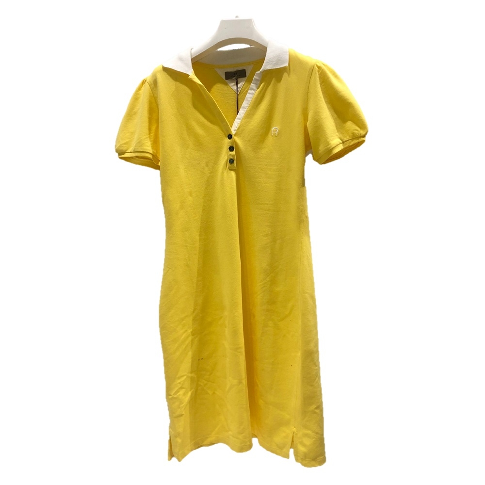 AIGNER 艾格納-刺繡LOGO V領素面POLO衫棉質連身洋裝-黃色M36號