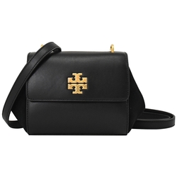 TORY BURCH 金屬LOGO簡約素面皮革斜背包(黑)