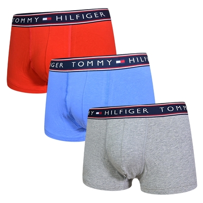 Tommy Hilfiger Cotton Stretch 男內褲 棉質彈性舒適 平口褲/四角褲/Tommy內褲-紅、淺藍、灰 三入組