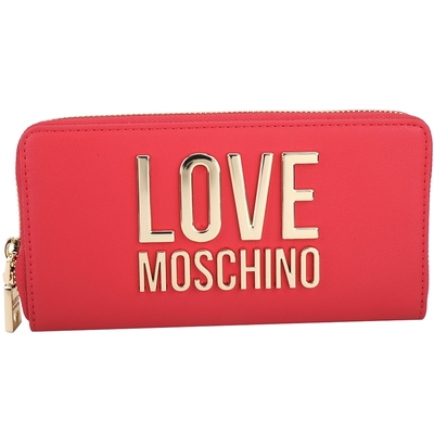 LOVE MOSCHINO 金色字母拉鍊長夾(紅色)