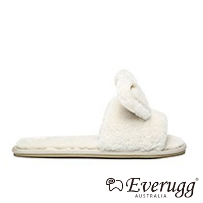 EVERUGG澳洲兔子造型羊毛平底拖鞋(米白)N2