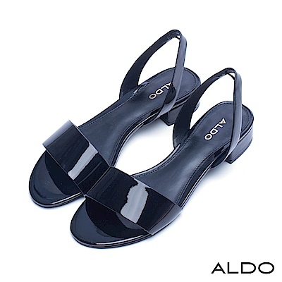 ALDO 一字拉帶式粗跟涼鞋~尊爵黑色