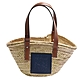 LOEWE Basket系列品牌LOGO烙印小牛皮提把竹編提籃/手提包(藍色) product thumbnail 1