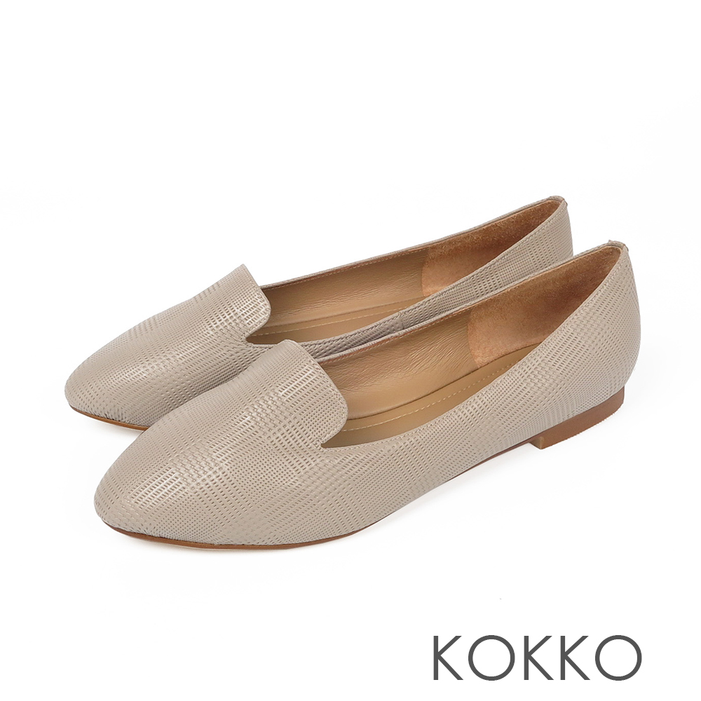 KOKKO - 極柔軟素面羊皮樂福平底鞋-中性灰