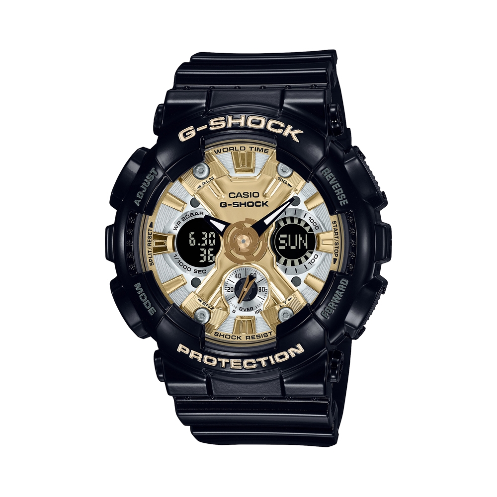 CASIO卡西歐 G-SHOCK 閃耀時尚 百搭黑金 雙顯系列 GMA-S120GB-1A_45.9mm