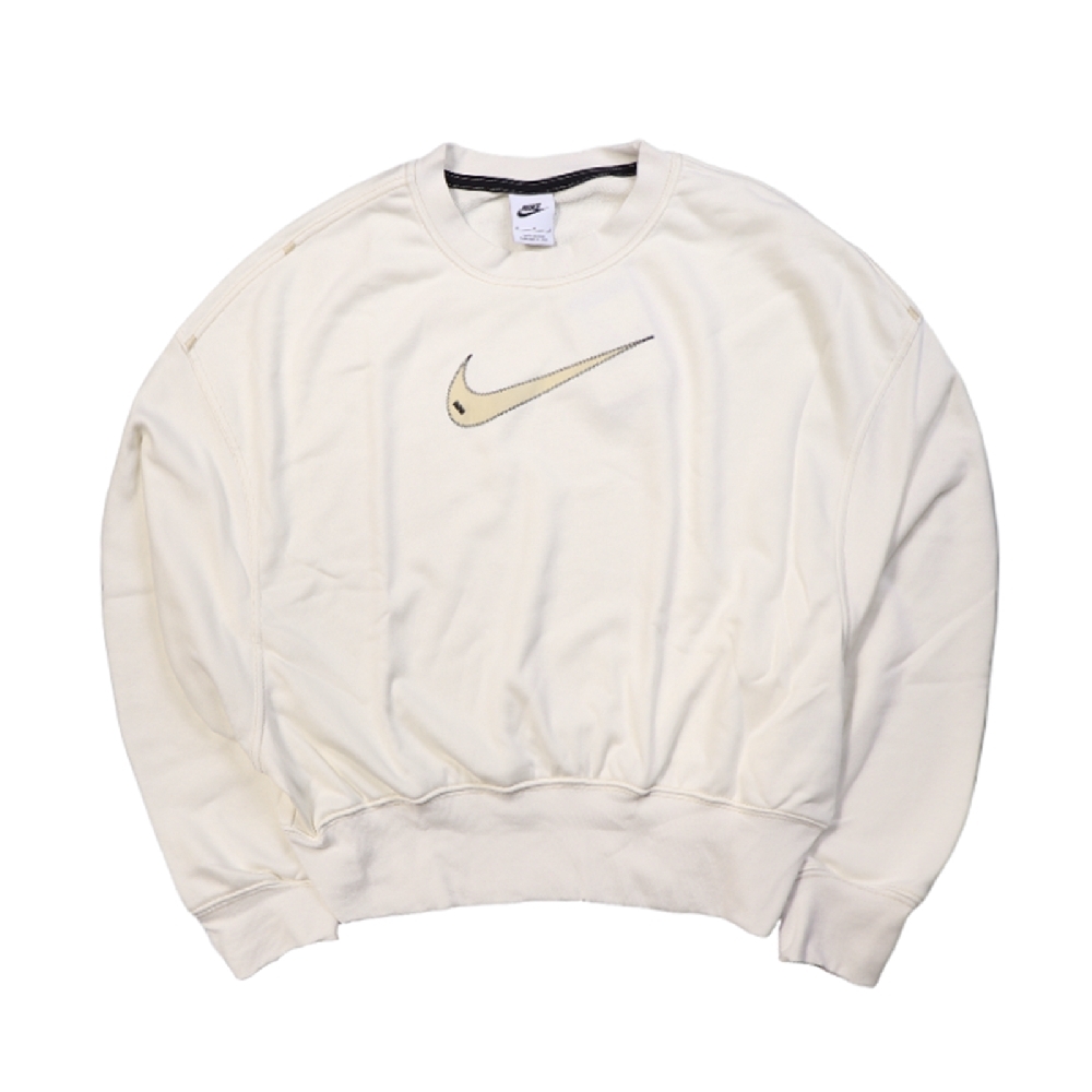 Nike 大學T NSW Swoosh Sweatshirts 女款 運動休閒 抽繩 落肩 寬鬆 穿搭 米 黃 DO7212-030