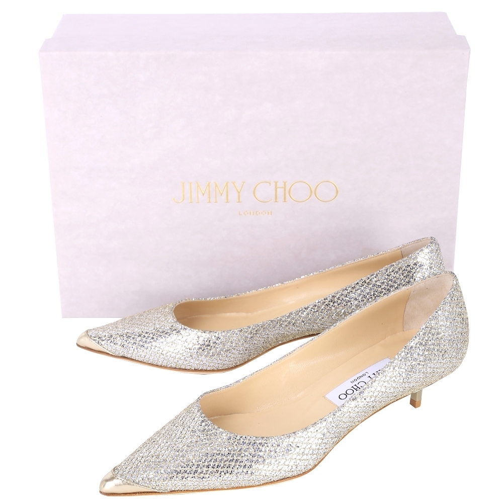 JIMMY CHOO AMELIA 展示品鞋底污痕香檳色亮片尖頭低跟鞋-36.5號| 精品