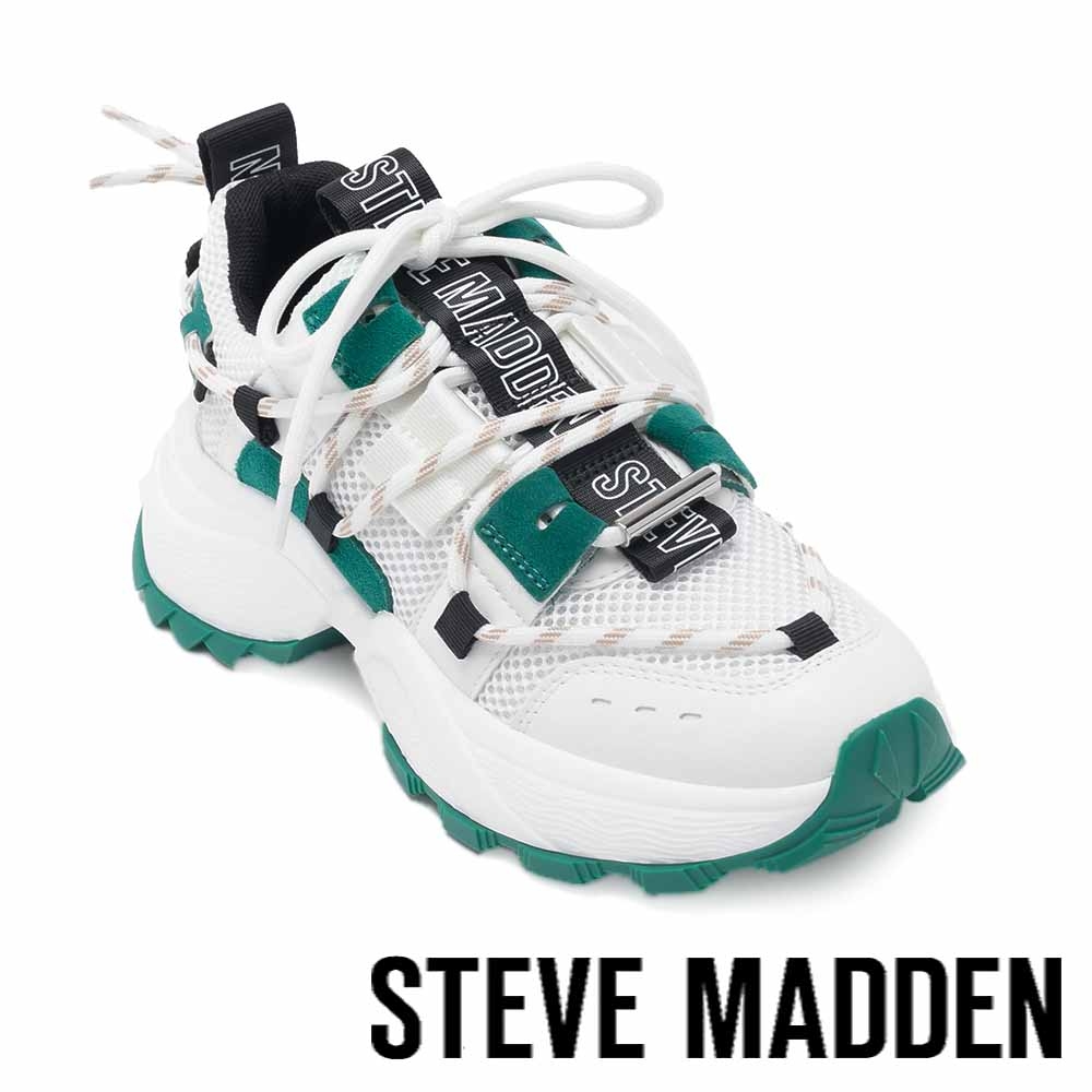 STEVE MADDEN-TAZMANIA 拼接綁帶厚底老爹鞋-白色